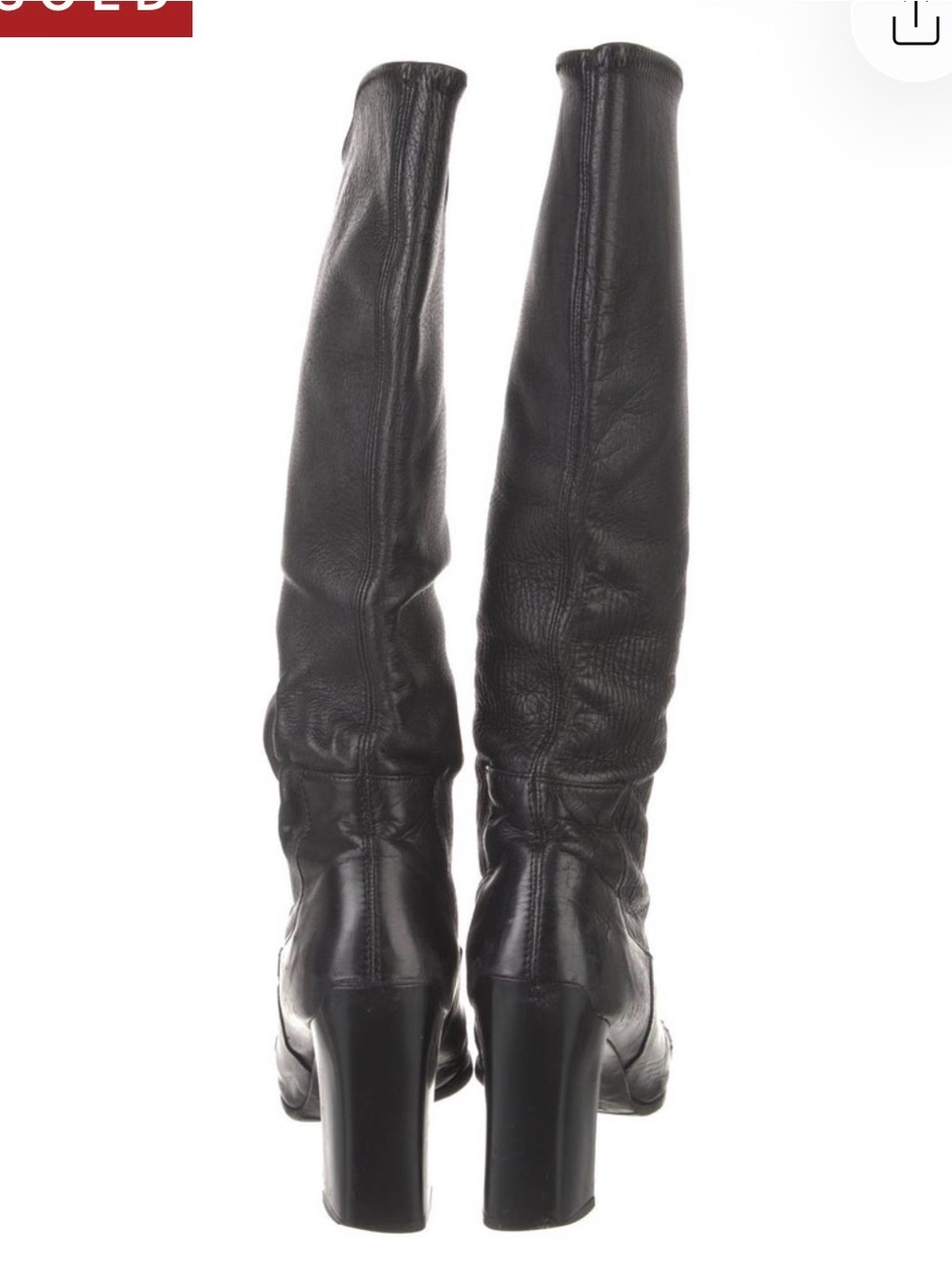 Prada Black Leather Knee-High Heeled Boot - Picture 6 of 11